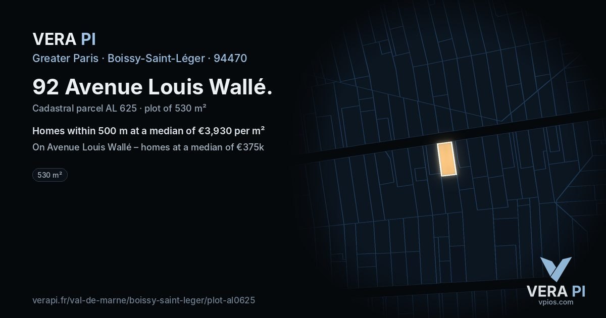 92 Avenue Louis Wallé, Boissy-Saint-Léger at night – the plot lit, the parcels around coloured by the prices near them