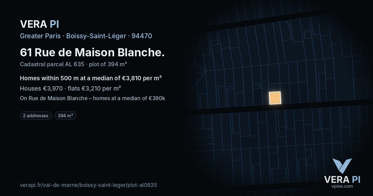 61 Rue de Maison Blanche, Boissy-Saint-Léger at night – the plot lit, the parcels around coloured by the prices near them