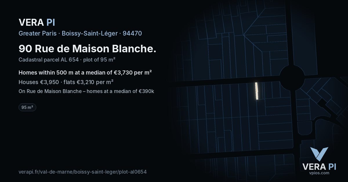 90 Rue de Maison Blanche, Boissy-Saint-Léger at night – the plot lit, the parcels around coloured by the prices near them