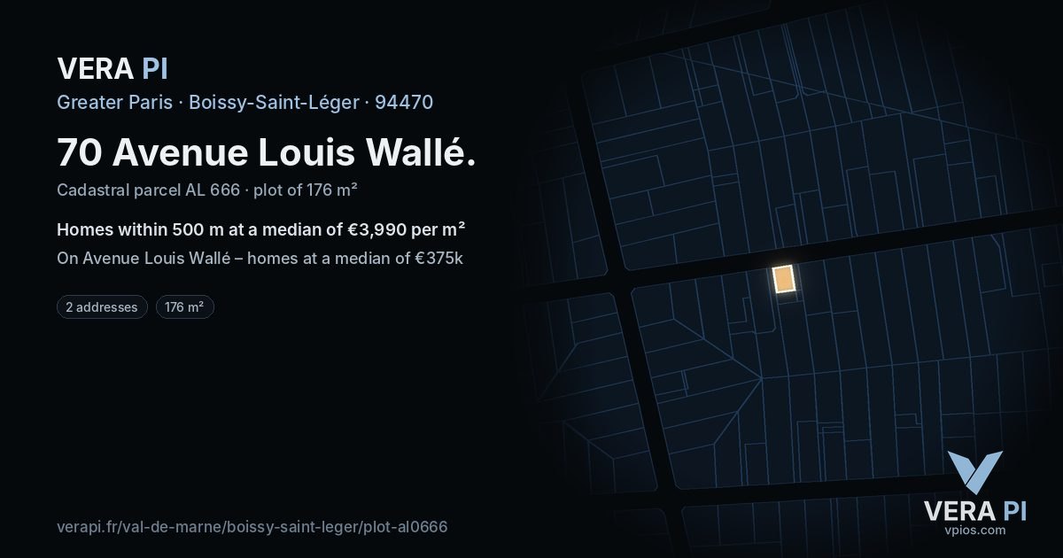 70 Avenue Louis Wallé, Boissy-Saint-Léger at night – the plot lit, the parcels around coloured by the prices near them