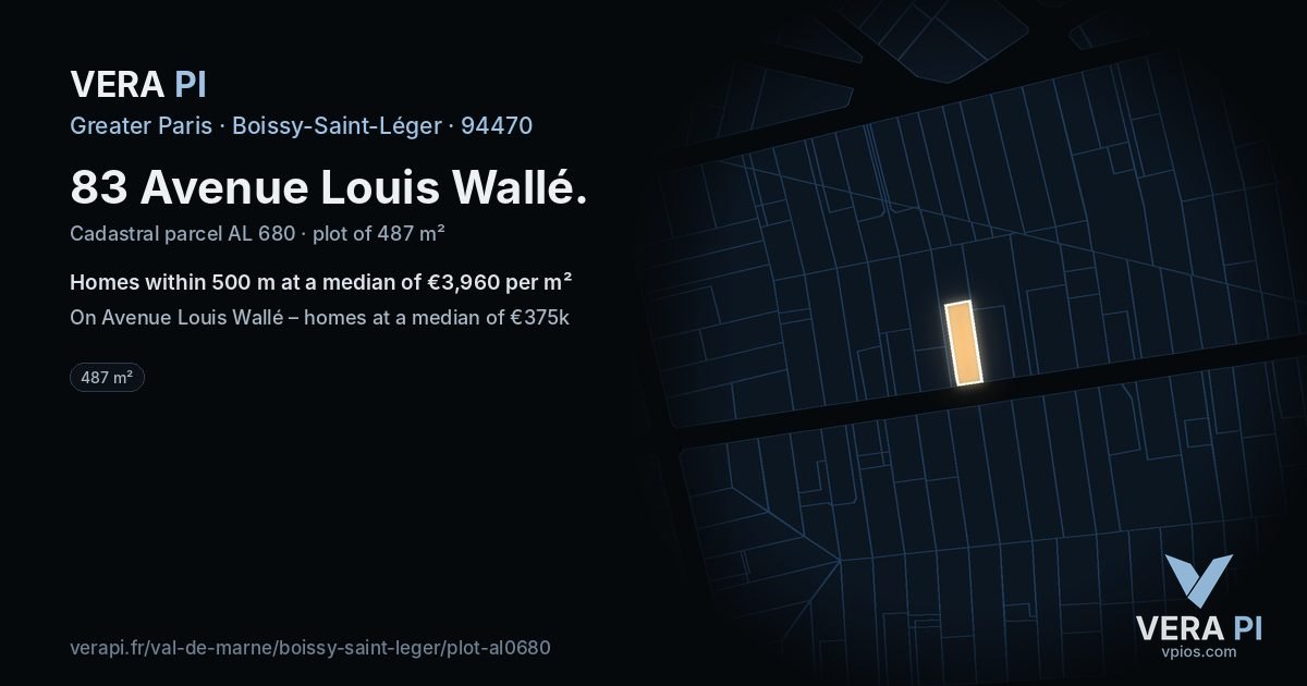 83 Avenue Louis Wallé, Boissy-Saint-Léger at night – the plot lit, the parcels around coloured by the prices near them