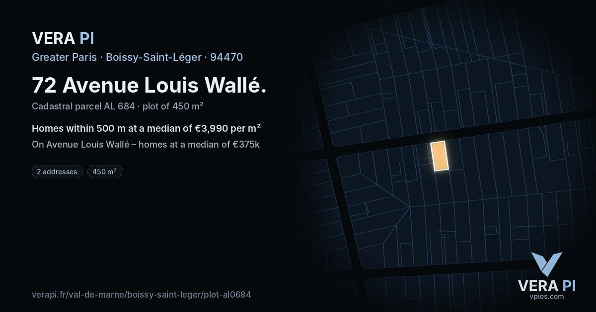 72 Avenue Louis Wallé, Boissy-Saint-Léger at night – the plot lit, the parcels around coloured by the prices near them