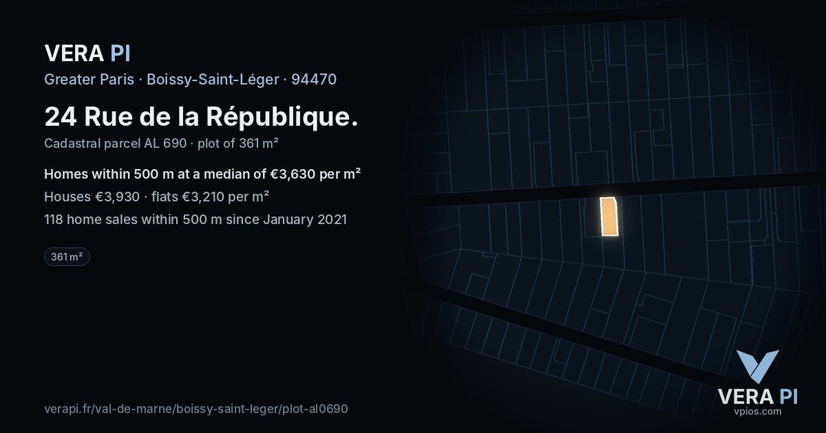 24 Rue de la République, Boissy-Saint-Léger at night – the plot lit, the parcels around coloured by the prices near them