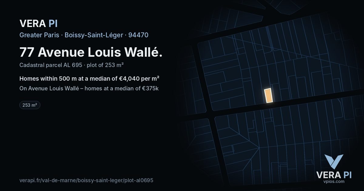 77 Avenue Louis Wallé, Boissy-Saint-Léger at night – the plot lit, the parcels around coloured by the prices near them