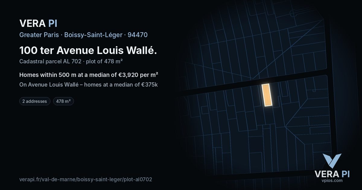 100 ter Avenue Louis Wallé, Boissy-Saint-Léger at night – the plot lit, the parcels around coloured by the prices near them