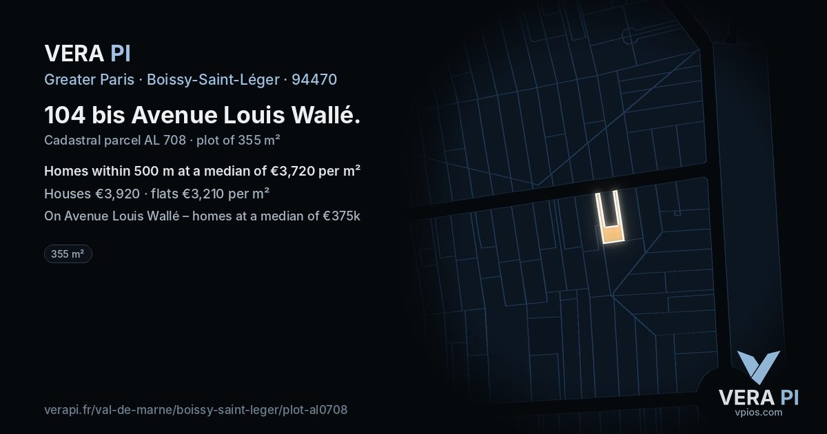 104 bis Avenue Louis Wallé, Boissy-Saint-Léger at night – the plot lit, the parcels around coloured by the prices near them