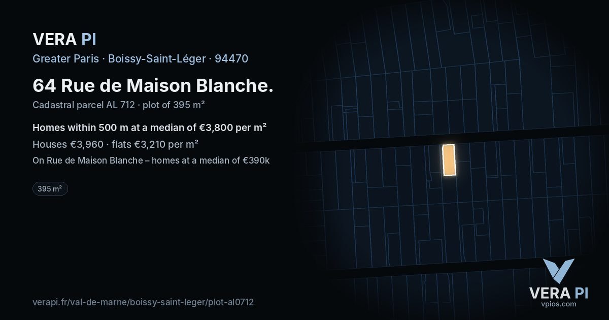 64 Rue de Maison Blanche, Boissy-Saint-Léger at night – the plot lit, the parcels around coloured by the prices near them