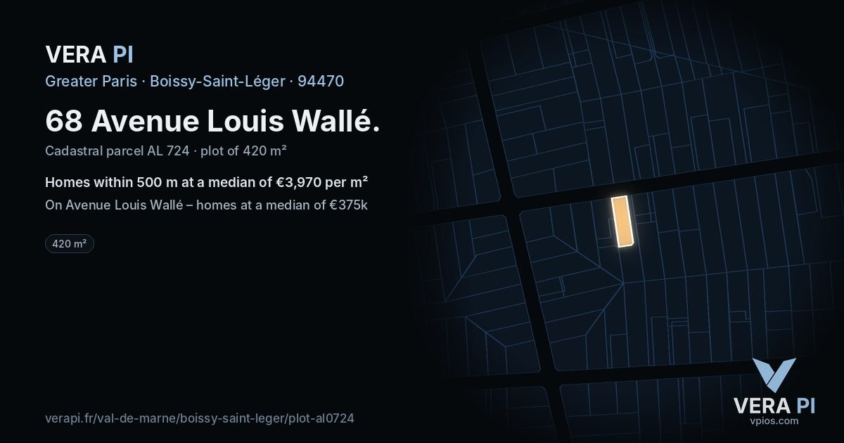 68 Avenue Louis Wallé, Boissy-Saint-Léger at night – the plot lit, the parcels around coloured by the prices near them