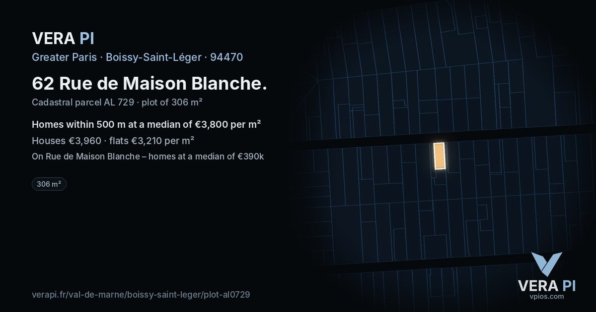 62 Rue de Maison Blanche, Boissy-Saint-Léger at night – the plot lit, the parcels around coloured by the prices near them