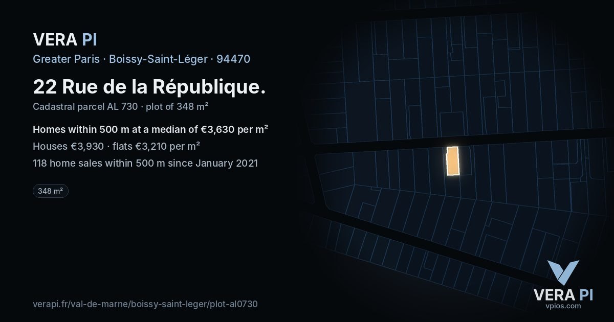 22 Rue de la République, Boissy-Saint-Léger at night – the plot lit, the parcels around coloured by the prices near them
