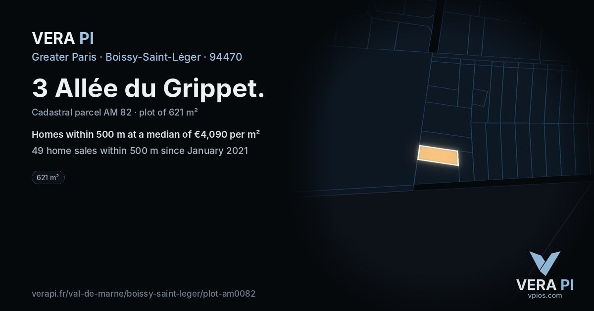 3 Allée du Grippet, Boissy-Saint-Léger at night – the plot lit, the parcels around coloured by the prices near them