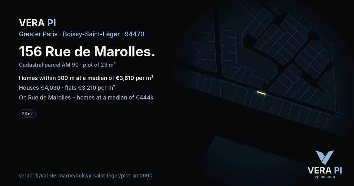 156 Rue de Marolles, Boissy-Saint-Léger at night – the plot lit, the parcels around coloured by the prices near them