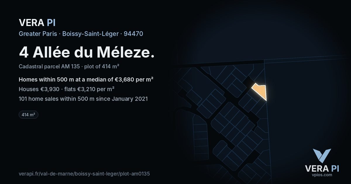 4 Allée du Méleze, Boissy-Saint-Léger at night – the plot lit, the parcels around coloured by the prices near them