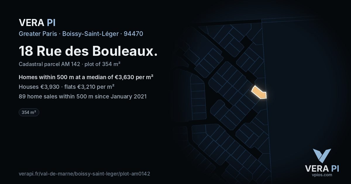 18 Rue des Bouleaux, Boissy-Saint-Léger at night – the plot lit, the parcels around coloured by the prices near them