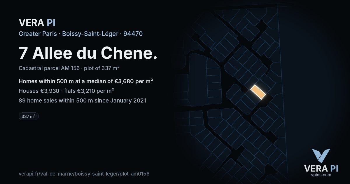7 Allee du Chene, Boissy-Saint-Léger at night – the plot lit, the parcels around coloured by the prices near them