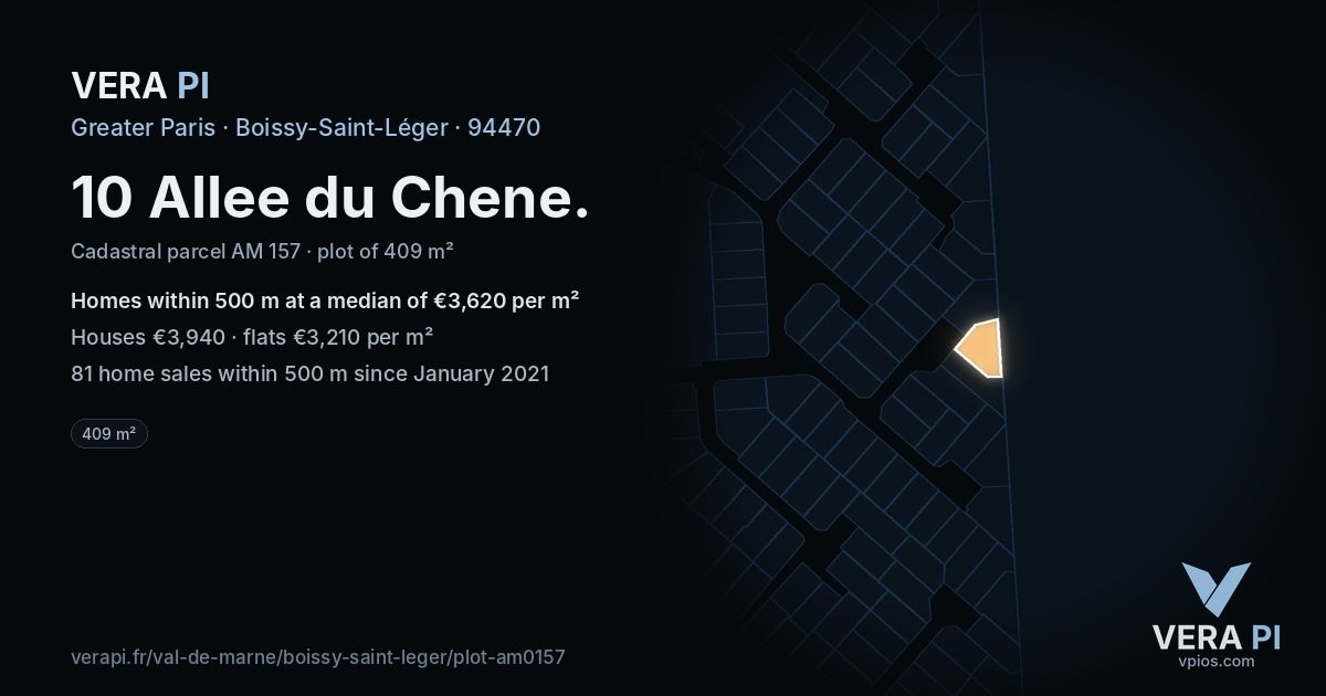 10 Allee du Chene, Boissy-Saint-Léger at night – the plot lit, the parcels around coloured by the prices near them