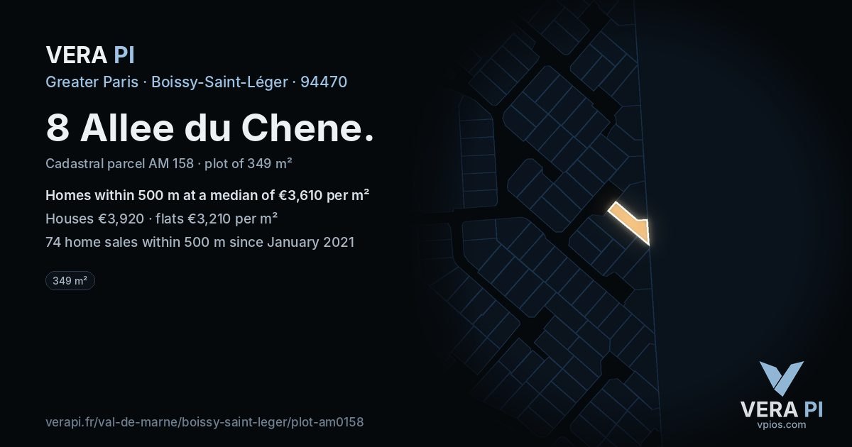 8 Allee du Chene, Boissy-Saint-Léger at night – the plot lit, the parcels around coloured by the prices near them
