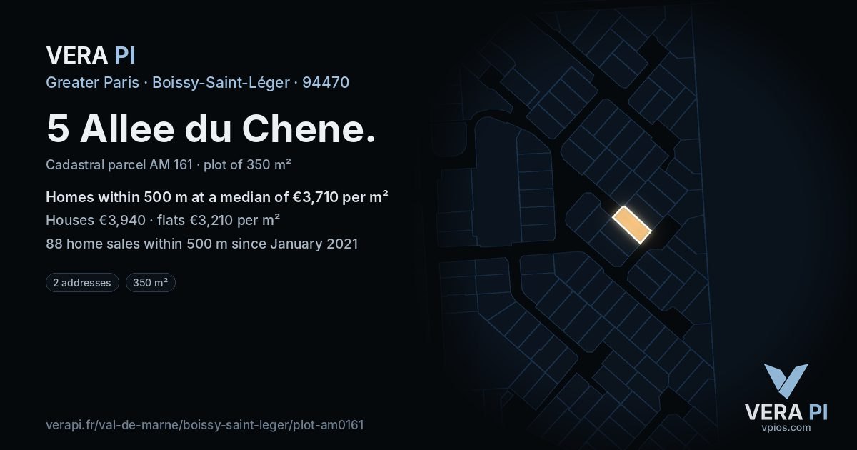 5 Allee du Chene, Boissy-Saint-Léger at night – the plot lit, the parcels around coloured by the prices near them