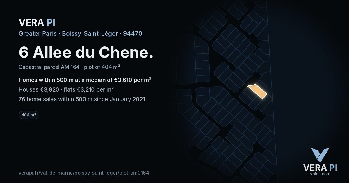 6 Allee du Chene, Boissy-Saint-Léger at night – the plot lit, the parcels around coloured by the prices near them