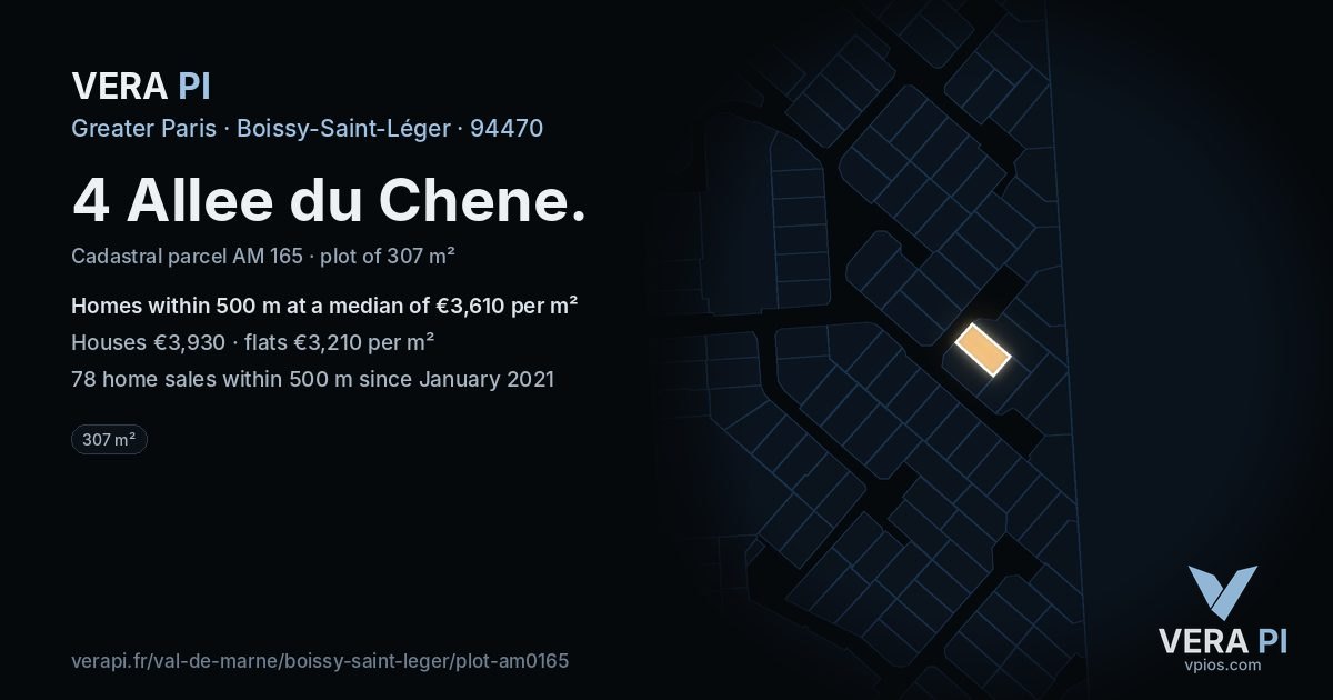 4 Allee du Chene, Boissy-Saint-Léger at night – the plot lit, the parcels around coloured by the prices near them