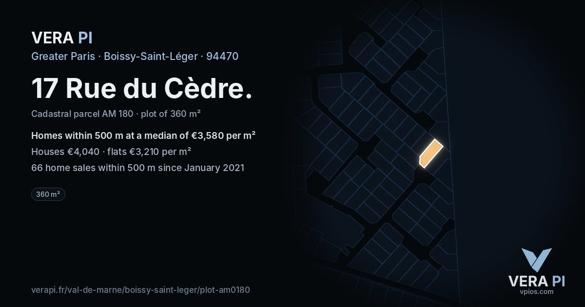 17 Rue du Cèdre, Boissy-Saint-Léger at night – the plot lit, the parcels around coloured by the prices near them