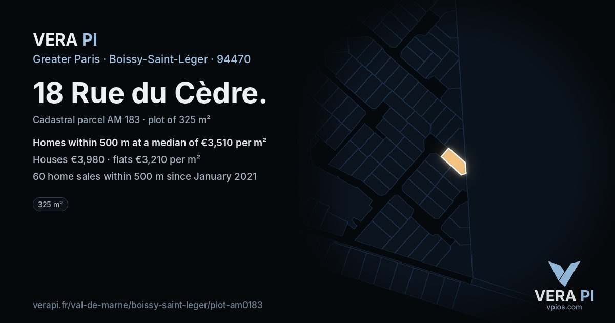 18 Rue du Cèdre, Boissy-Saint-Léger at night – the plot lit, the parcels around coloured by the prices near them