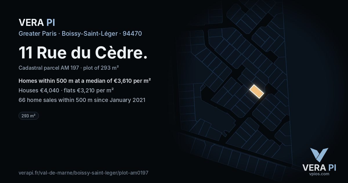 11 Rue du Cèdre, Boissy-Saint-Léger at night – the plot lit, the parcels around coloured by the prices near them