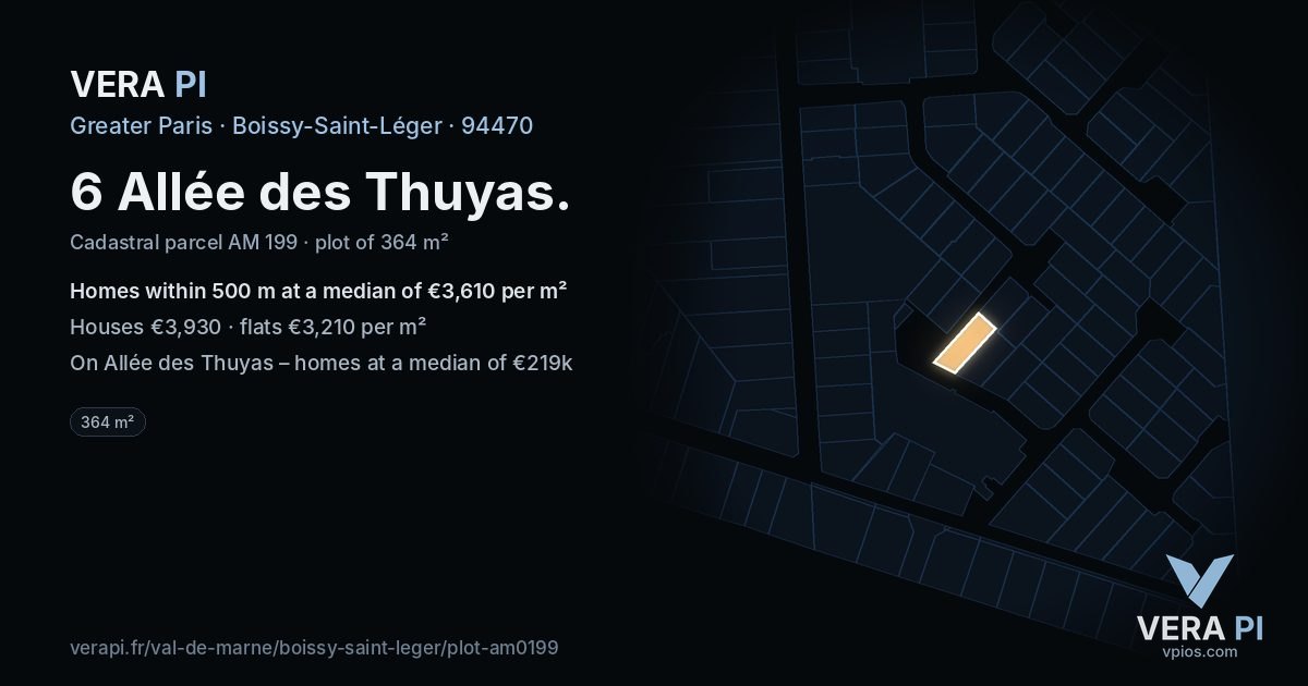 6 Allée des Thuyas, Boissy-Saint-Léger at night – the plot lit, the parcels around coloured by the prices near them