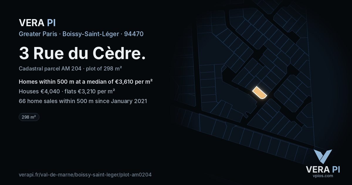 3 Rue du Cèdre, Boissy-Saint-Léger at night – the plot lit, the parcels around coloured by the prices near them