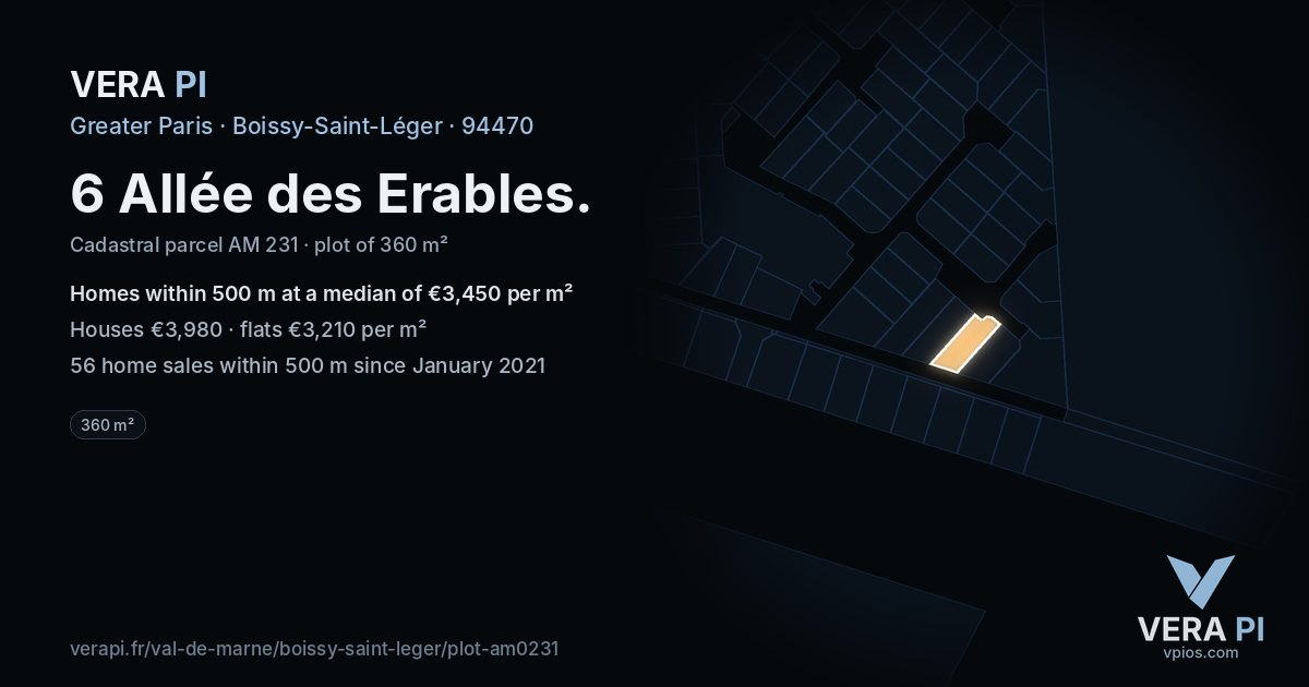 6 Allée des Erables, Boissy-Saint-Léger at night – the plot lit, the parcels around coloured by the prices near them