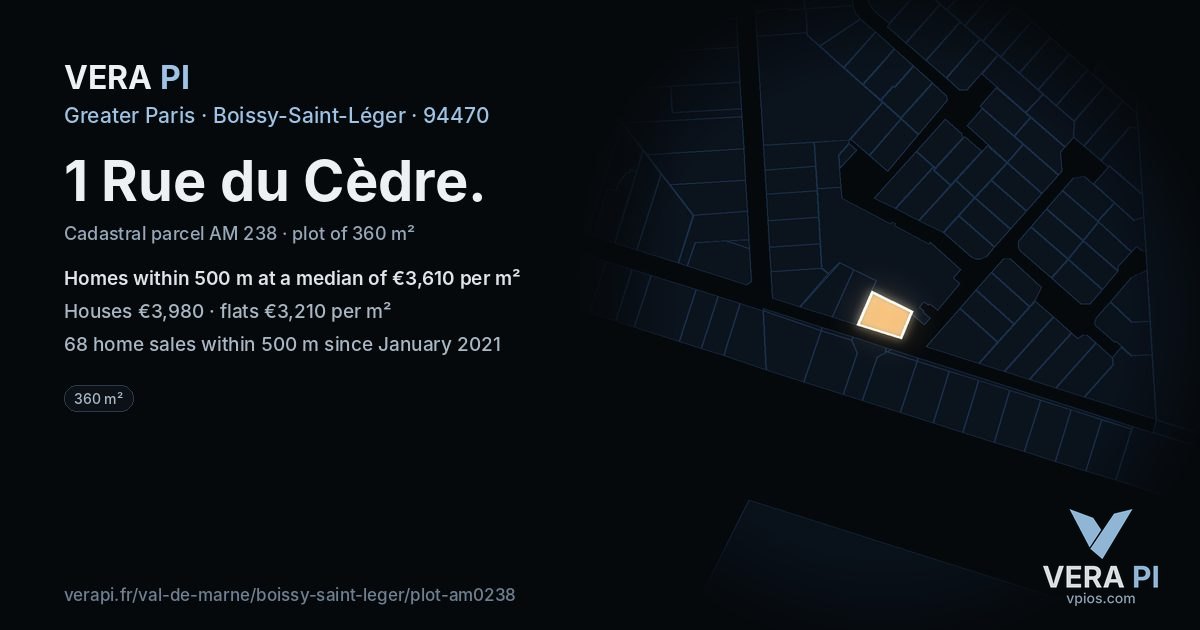 1 Rue du Cèdre, Boissy-Saint-Léger at night – the plot lit, the parcels around coloured by the prices near them