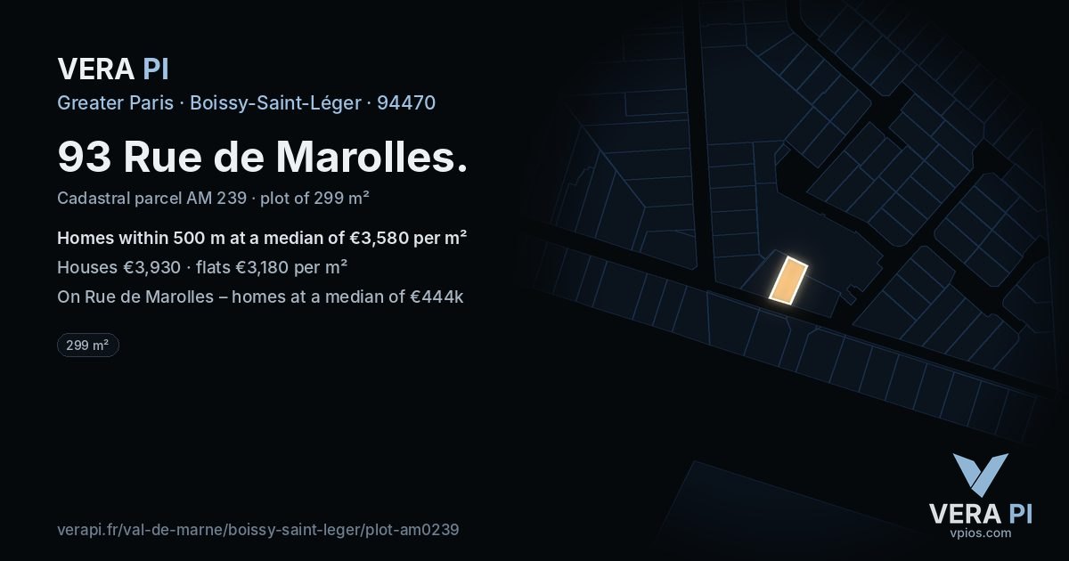 93 Rue de Marolles, Boissy-Saint-Léger at night – the plot lit, the parcels around coloured by the prices near them