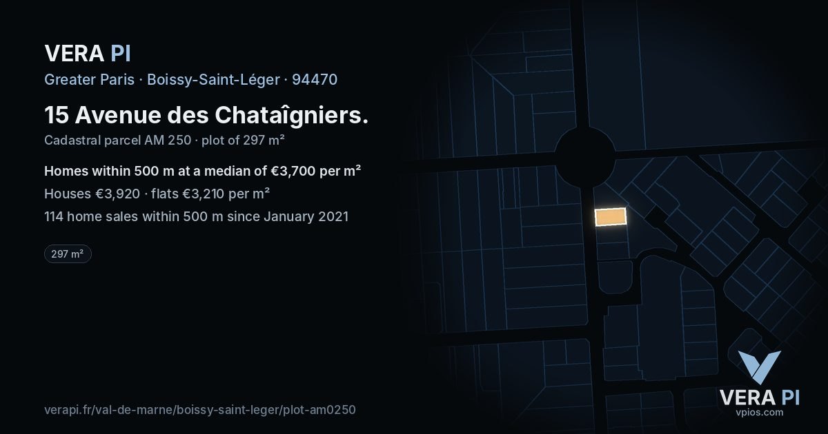 15 Avenue des Chataîgniers, Boissy-Saint-Léger at night – the plot lit, the parcels around coloured by the prices near them