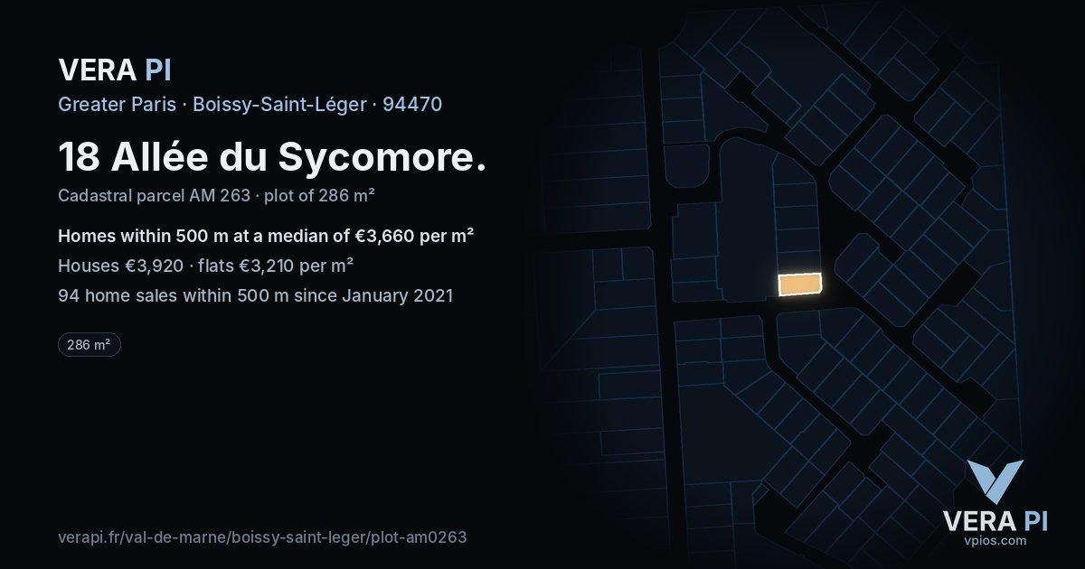 18 Allée du Sycomore, Boissy-Saint-Léger at night – the plot lit, the parcels around coloured by the prices near them