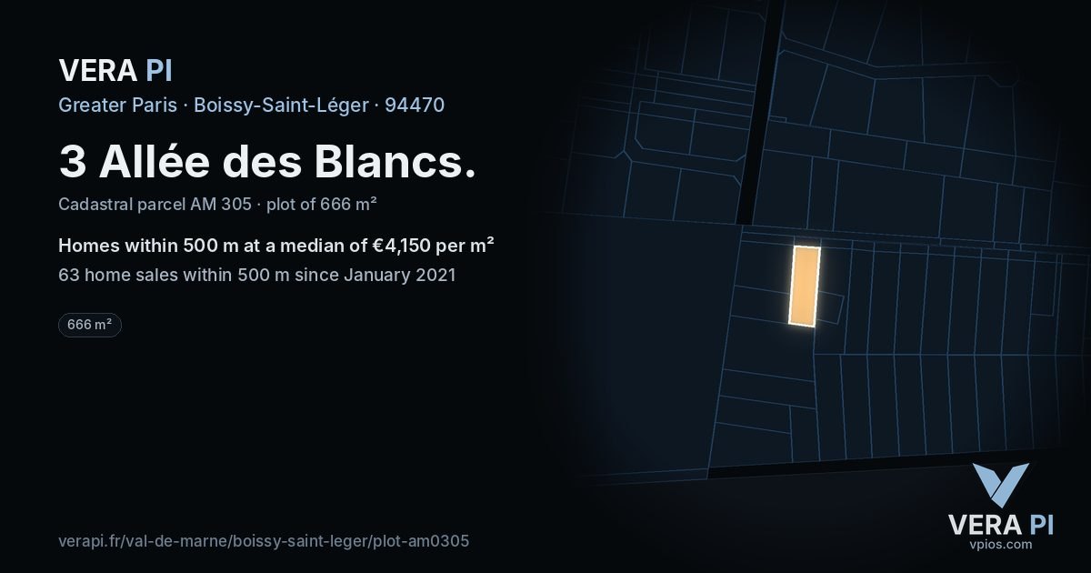 3 Allée des Blancs, Boissy-Saint-Léger at night – the plot lit, the parcels around coloured by the prices near them