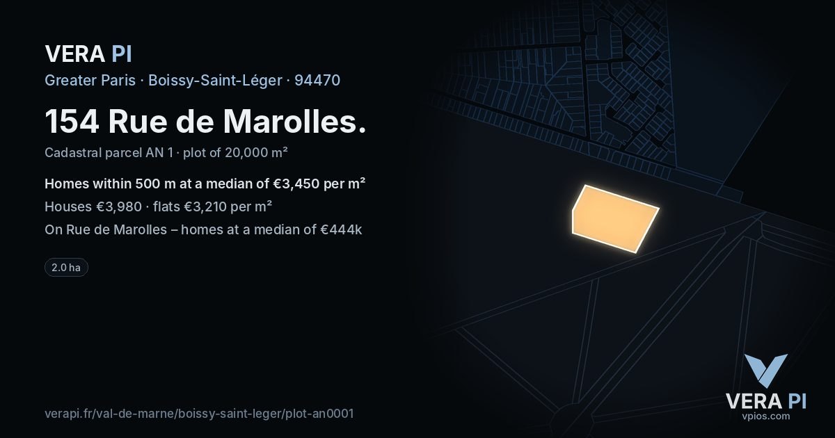 154 Rue de Marolles, Boissy-Saint-Léger at night – the plot lit, the parcels around coloured by the prices near them
