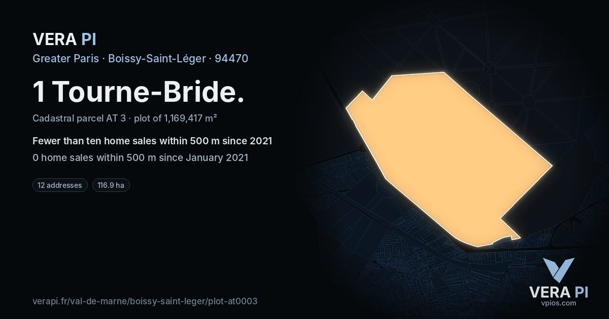 1 Tourne-Bride, Boissy-Saint-Léger at night – the plot lit, the parcels around coloured by the prices near them