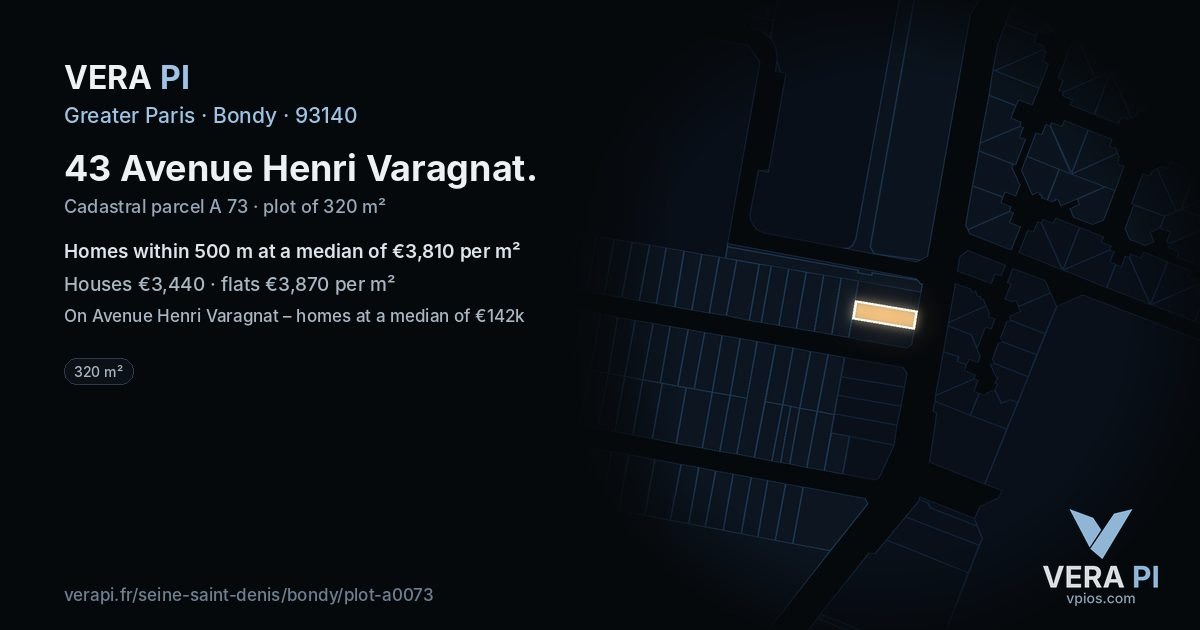 43 Avenue Henri Varagnat, Bondy at night – the plot lit, the parcels around coloured by the prices near them