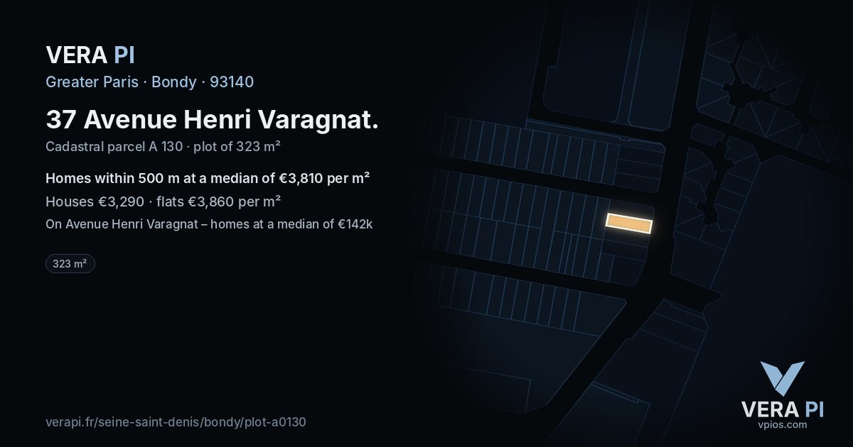 37 Avenue Henri Varagnat, Bondy at night – the plot lit, the parcels around coloured by the prices near them