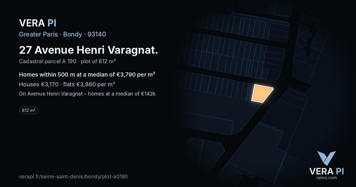 27 Avenue Henri Varagnat, Bondy at night – the plot lit, the parcels around coloured by the prices near them