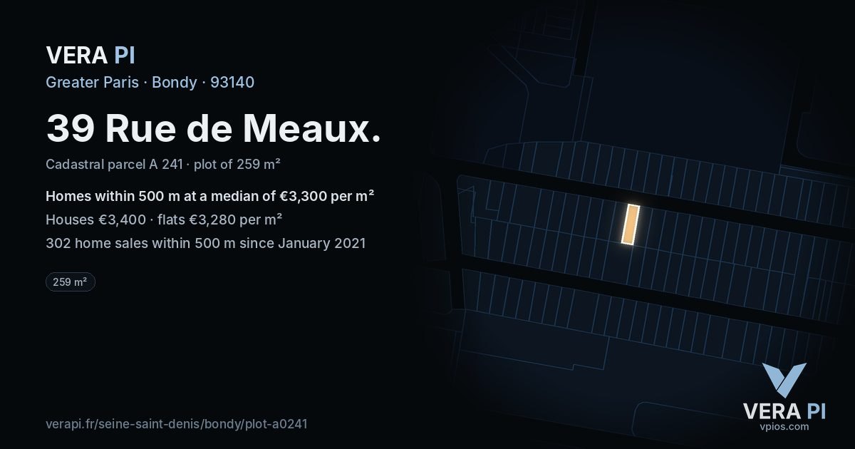39 Rue de Meaux, Bondy at night – the plot lit, the parcels around coloured by the prices near them