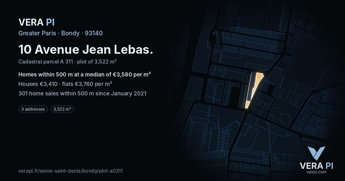 10 Avenue Jean Lebas, Bondy at night – the plot lit, the parcels around coloured by the prices near them