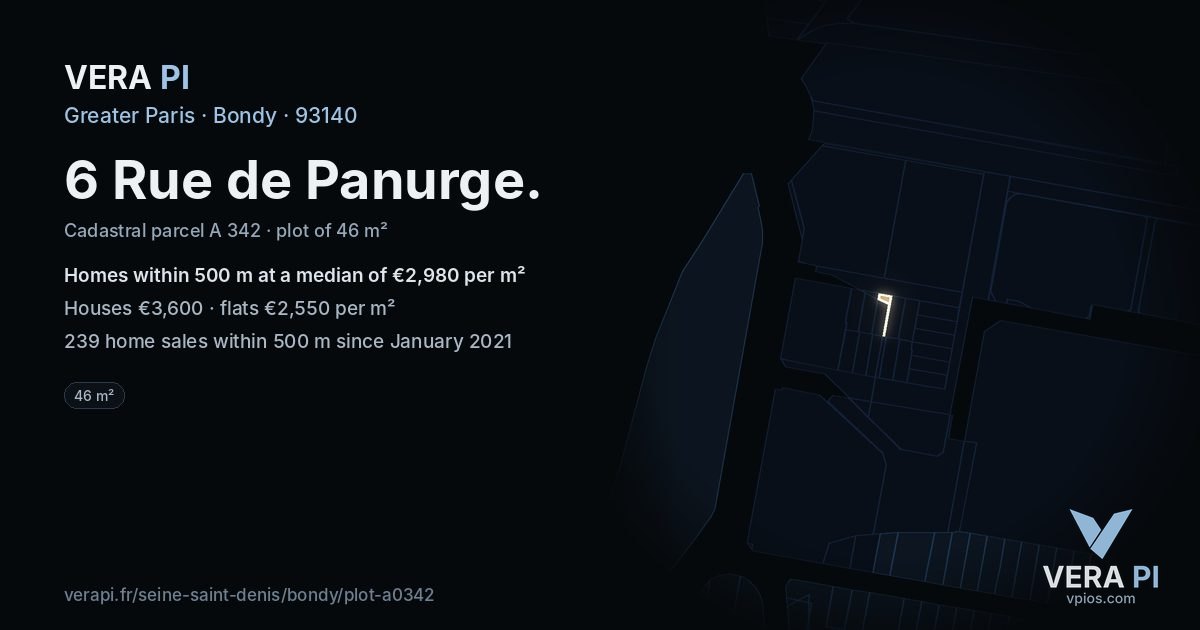 6 Rue de Panurge, Bondy at night – the plot lit, the parcels around coloured by the prices near them