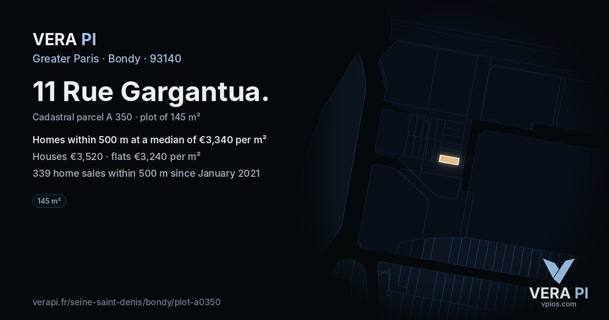 11 Rue Gargantua, Bondy at night – the plot lit, the parcels around coloured by the prices near them