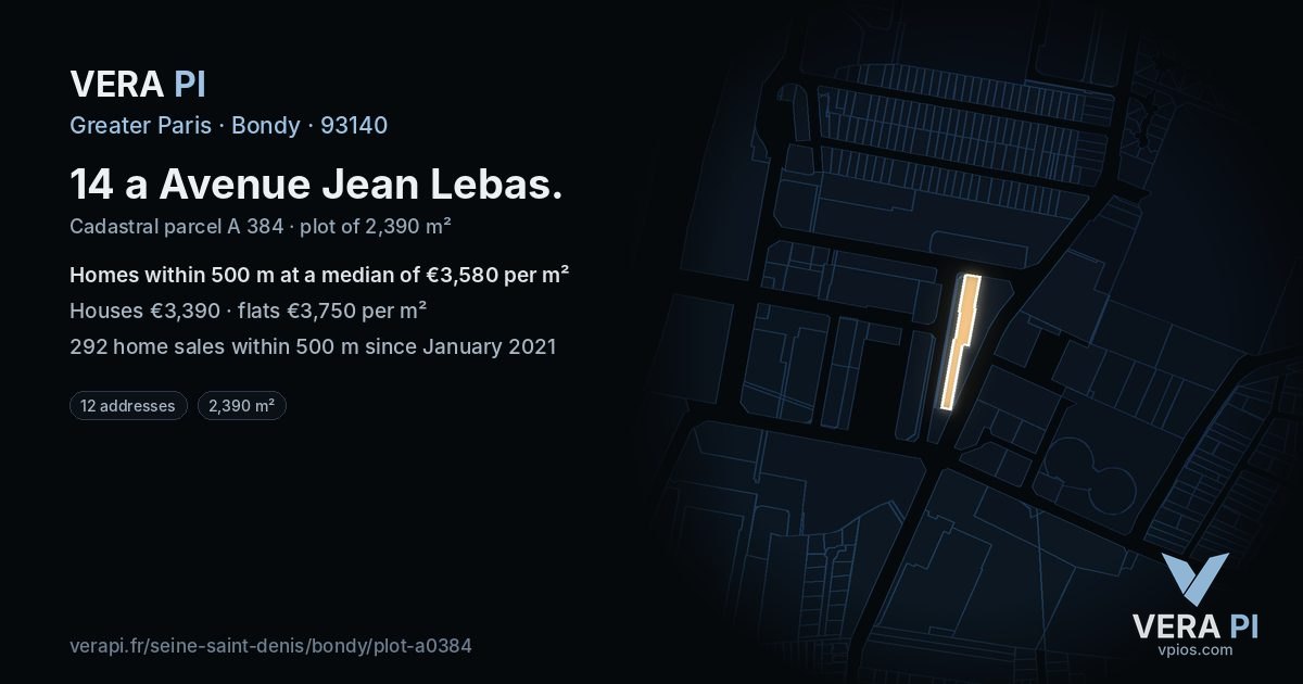 14 a Avenue Jean Lebas, Bondy at night – the plot lit, the parcels around coloured by the prices near them