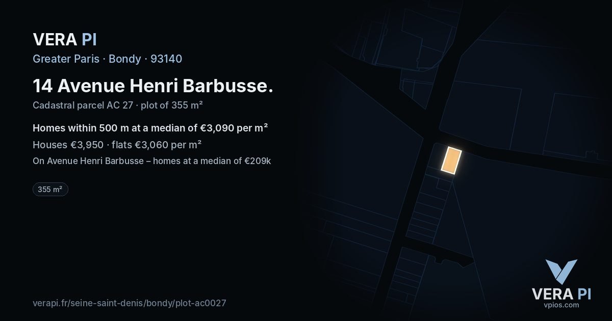 14 Avenue Henri Barbusse, Bondy at night – the plot lit, the parcels around coloured by the prices near them