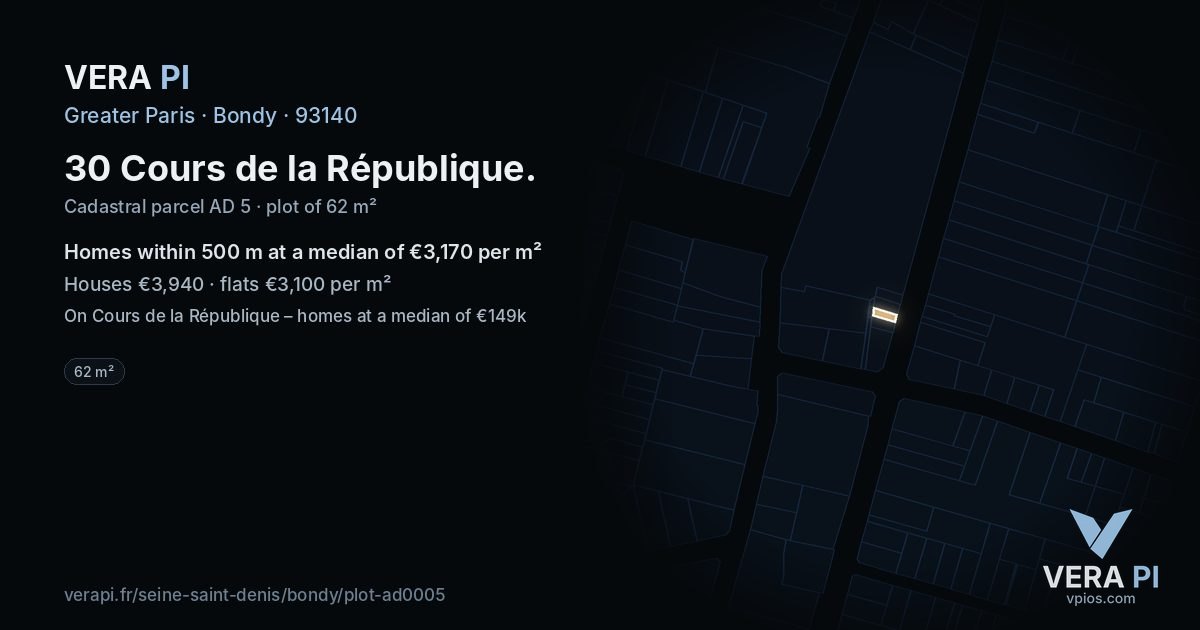 30 Cours de la République, Bondy at night – the plot lit, the parcels around coloured by the prices near them