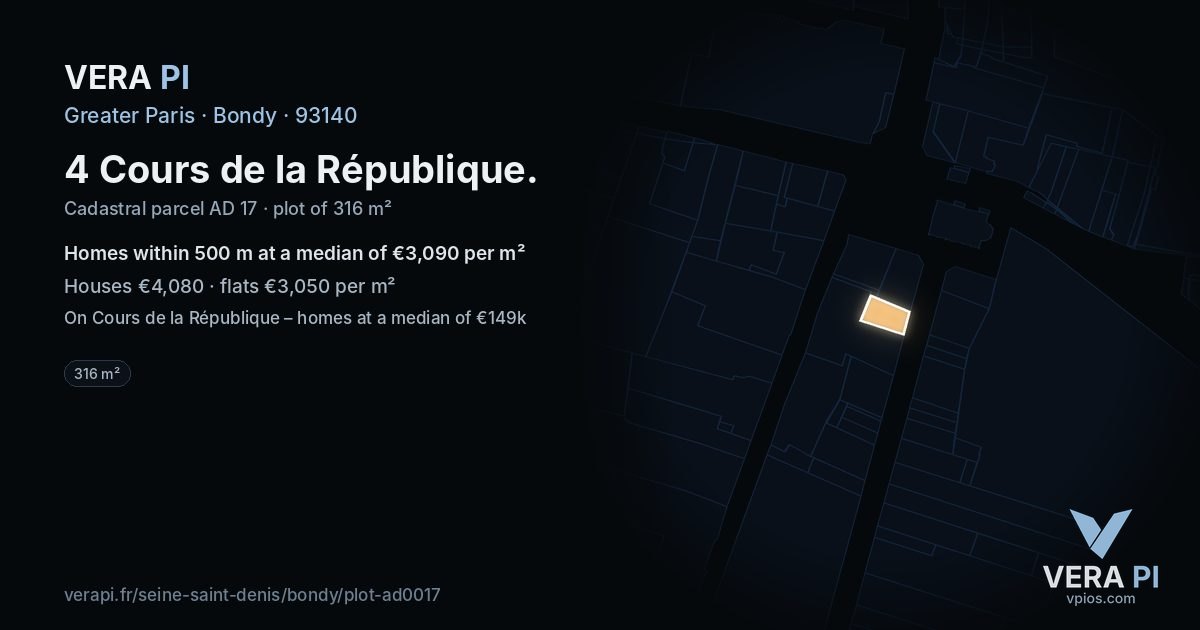 4 Cours de la République, Bondy at night – the plot lit, the parcels around coloured by the prices near them