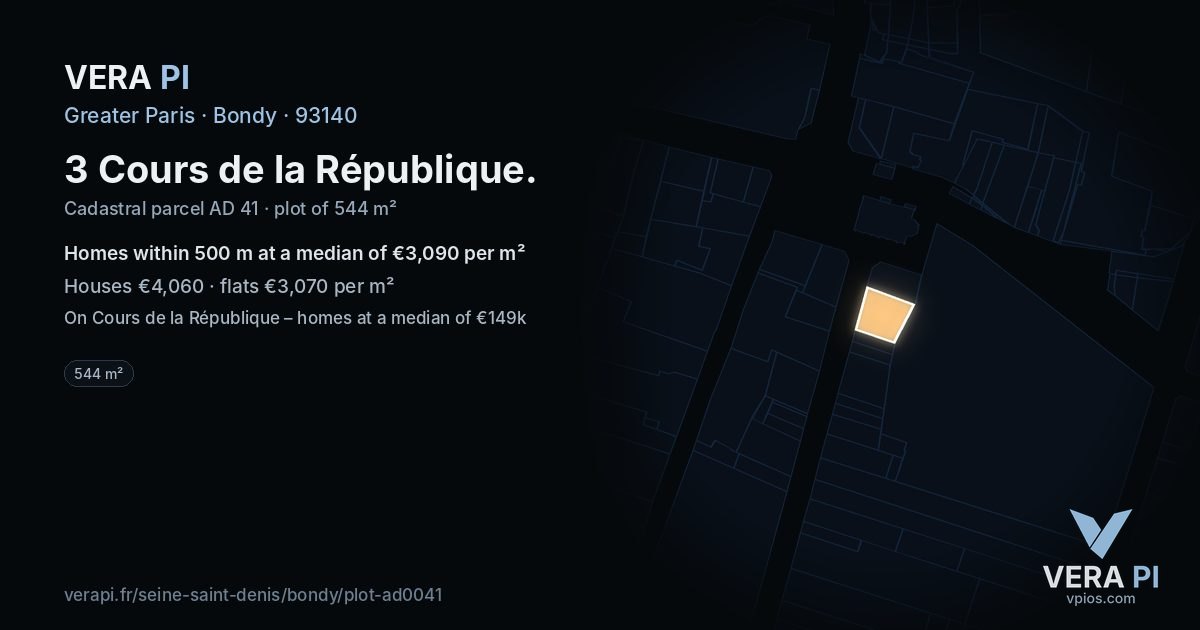 3 Cours de la République, Bondy at night – the plot lit, the parcels around coloured by the prices near them