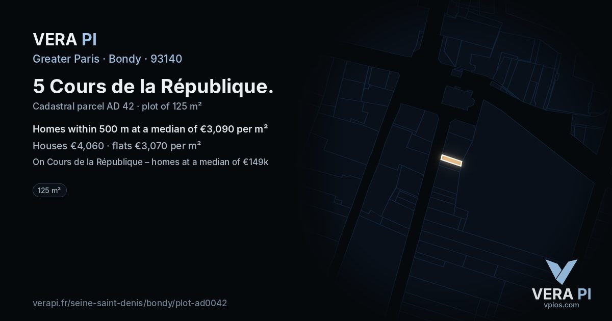 5 Cours de la République, Bondy at night – the plot lit, the parcels around coloured by the prices near them